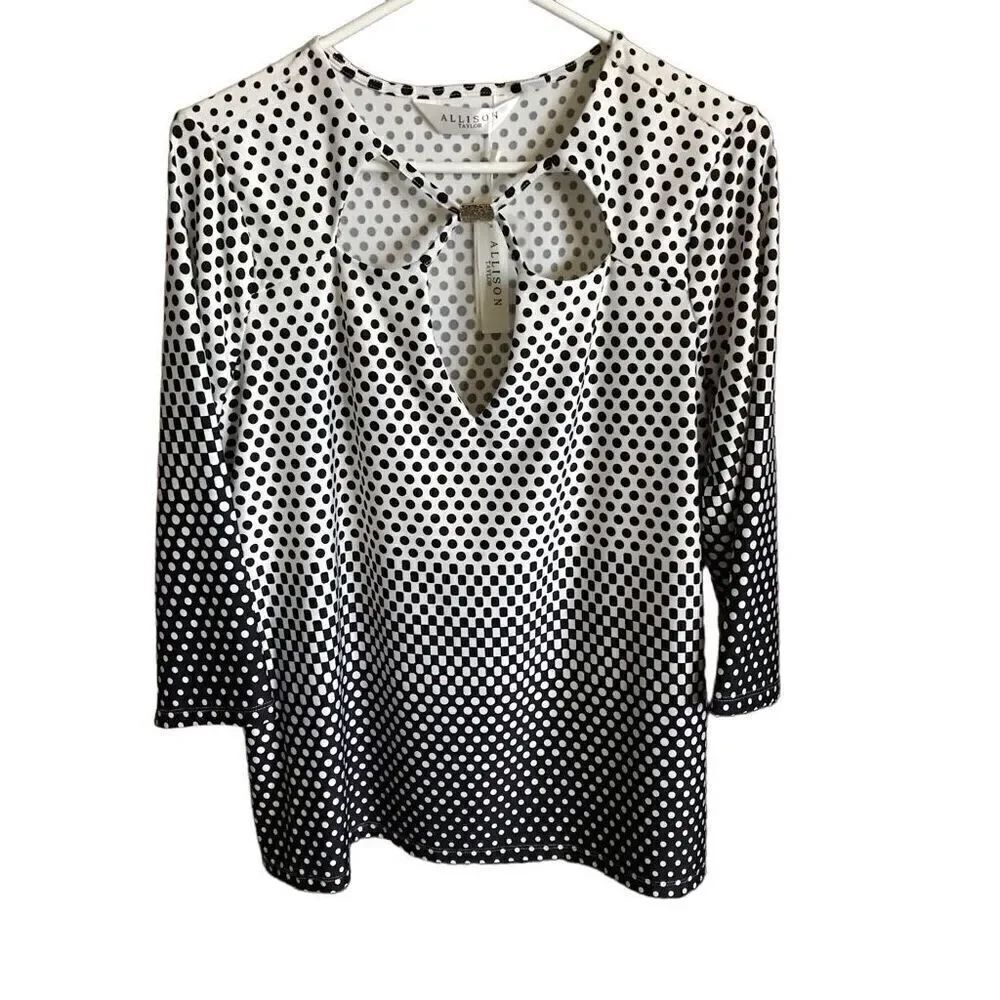 Allison Taylor size 1X white black polka dot 3/4 sleeve New with tags